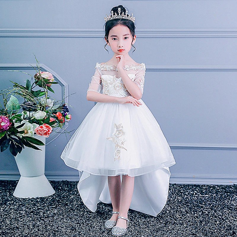 

New Kids Tail Dresses 7 8 9 10 to 12 Years Flower Embroidery Party Princess Costume Baby Girls Birthday Outfit Girls Dress B3A1A