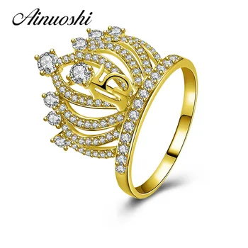 

AINUOSHI 14K Anniversary Crown Ring 14K Solid Yellow Gold Queen Engagement Wedding Ring Birthday Anniversary Jewelry for Women