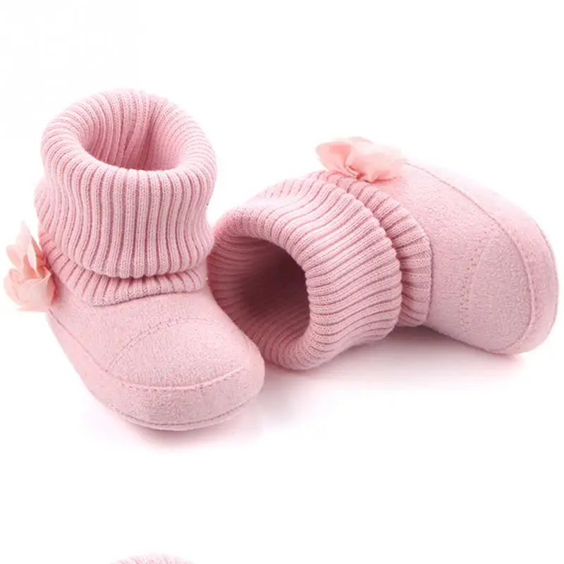 

2018 High Quality Newborn fashion baby girl warm woolen yarn booties with flower toddler girls high boots prewalker