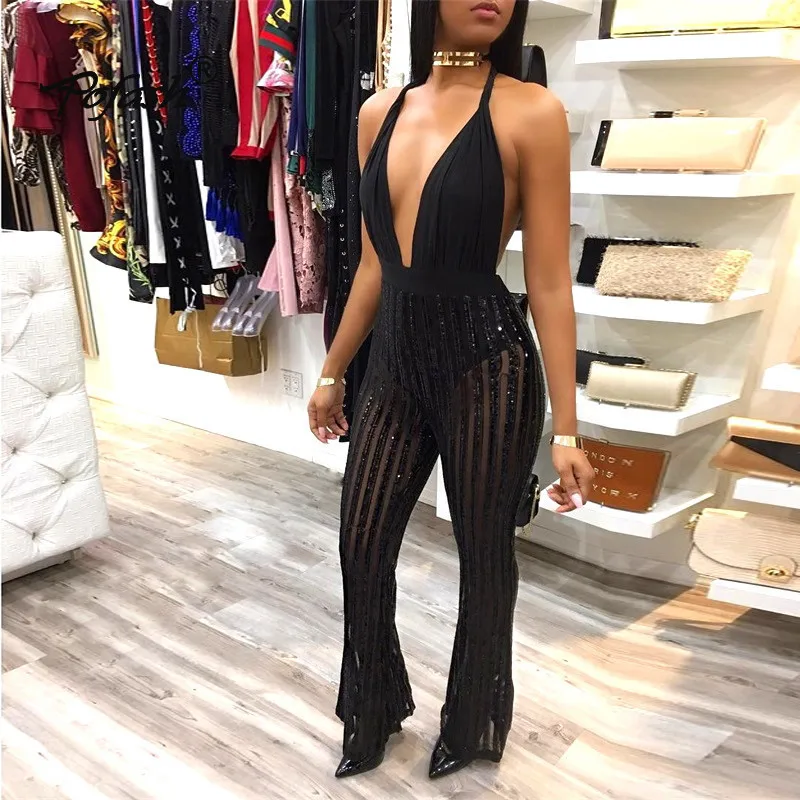 

COSYGAL Striped Bodycon rompers womens jumpsuit Transparent Bright Powder Sexy Playsuit Club Party jumpsuits for women 2018