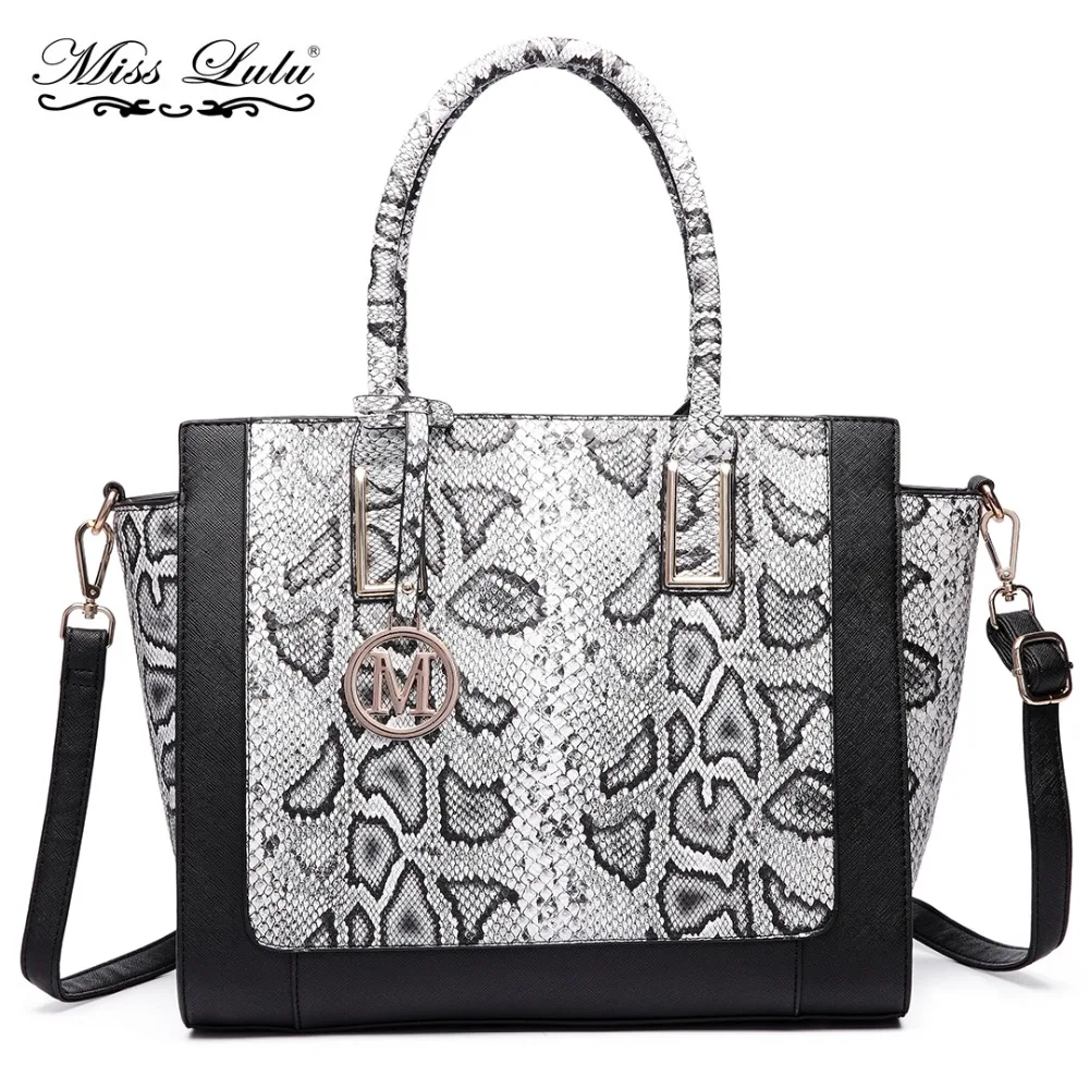 

Miss Lulu Women Designer Handbags PU Leather Snake Skin Print Shoulder Bags Bat Style Crossbody Messenge Satchel Tote YD6626