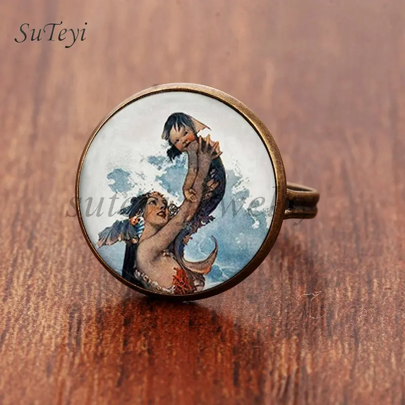 bronze Suteyi, модные Камея Kiss Klimt из стекла, художественное кольцо для фото, ювелирные изделия ручной работы, регулируемый размер, кольца, подарки для девочек - Цвет основного камня: bronze
