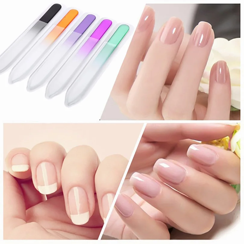 Professional 5Pcs set Glass Nail Files Polishing Tools Spray Color Glass Files Manicure Tool