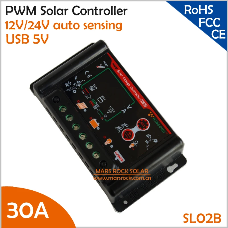 30A 12 V/24 V автоматический датчик PWM Контроллер заряда с 5 V USB выходом позволяет определить параметры пользователя