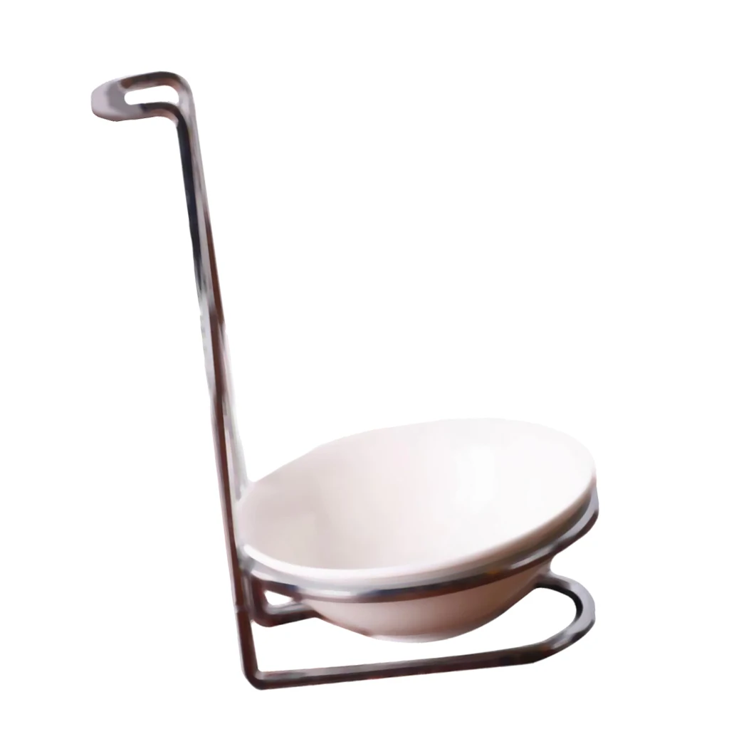 Modern White Ceramic Kitchen Ladle Spoon Rest Holder with Polished Stainless Steel Rack Spoon Rests Clips Holder Kitchen Tools