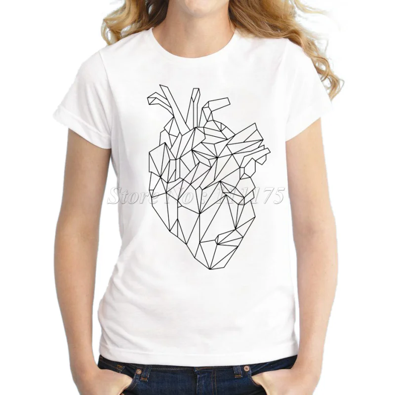 

2019 Women Fashion polygonal heart Design Short Sleeve T shirt Female Fantastic Printed Tops Casual Tees