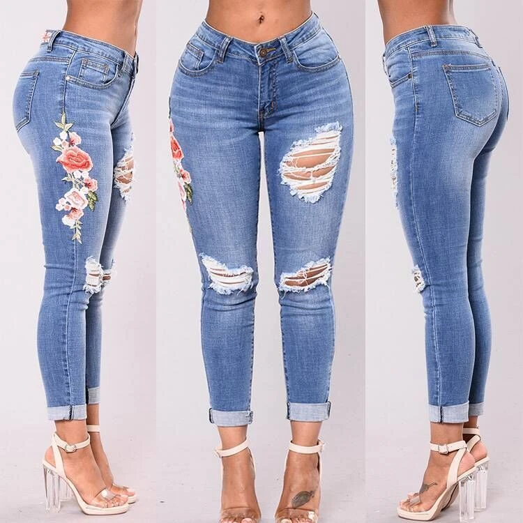 embroidered floral jeans