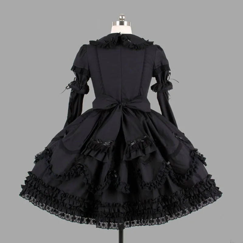Черные хлопковые Классические платья Лолиты в готическом стиле винтажная кружевная одежда Лолиты с оборками для девочек