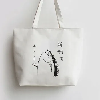 

Anime fish Japanese Anime Canvas Tote bags Cartoon Shopping bag school Shoulder Reusable Shopper Grocery Bag AN238