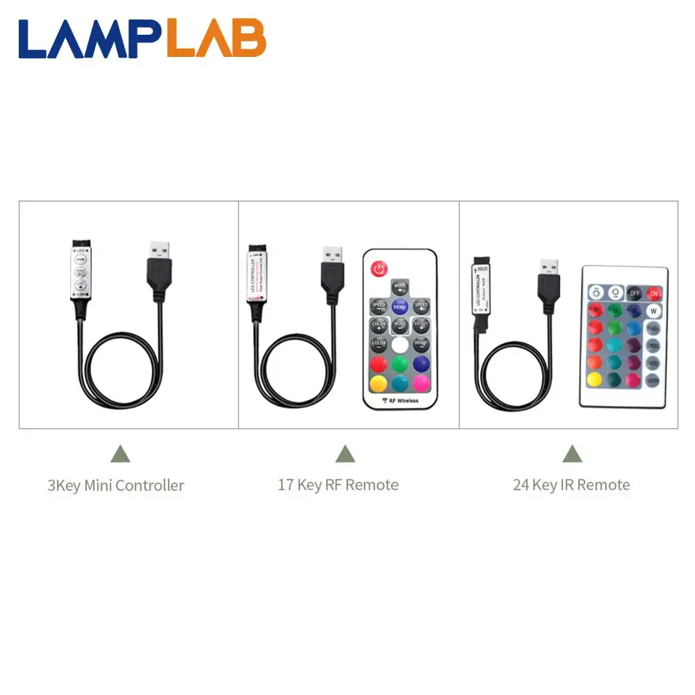

DC 5V LED Strip Controller USB RGB RF Wireless Remote Mini 3Key / 17Key Set Black / White Cable Light Color Control