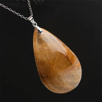 

Genuine Natural Rutilated Quartz Pendant For Necklace Jewelry Making Women Men Power Crystal Water Drop Pendant 52*32*18mm