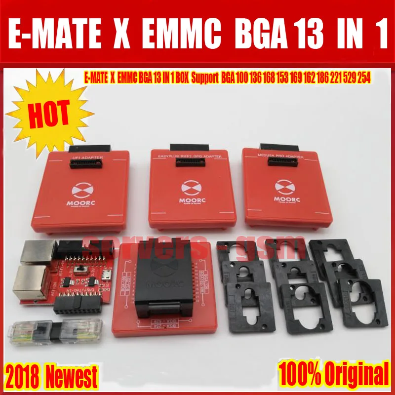 Новинка E mate box X EMMC BGA 13 в 1 поддержка BGA100/136/168/153/169/162/186|Детали устройств связи| |