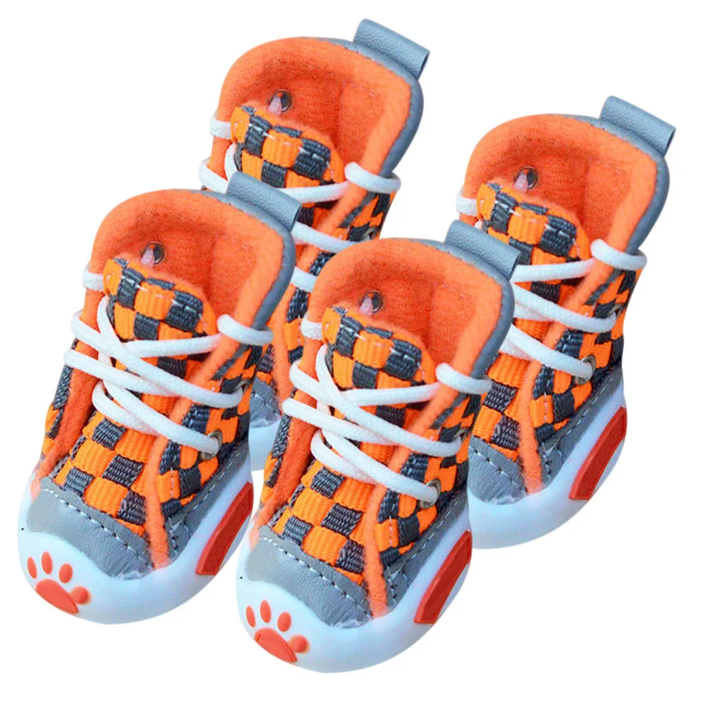 4 Pcs/Set Winter Pet Shoes Waterproof Anti-slip Warm Small Cat Dog Puppy Lace-up Rain Snow Boots Store - Цвет: Серый