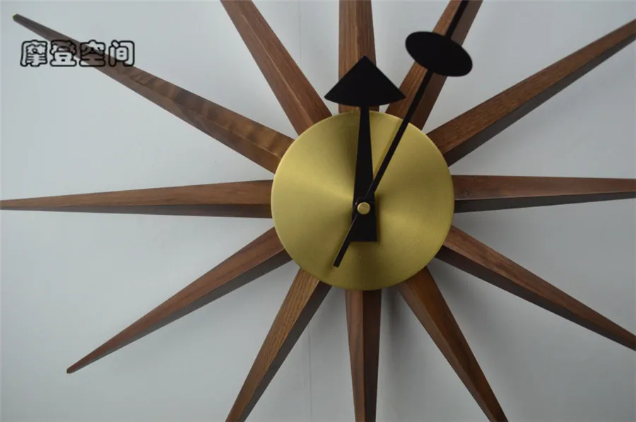 Дизайнерские часы Starburst настенные Clock-47CM/Slience латунь& SolidWalnut деревянные/