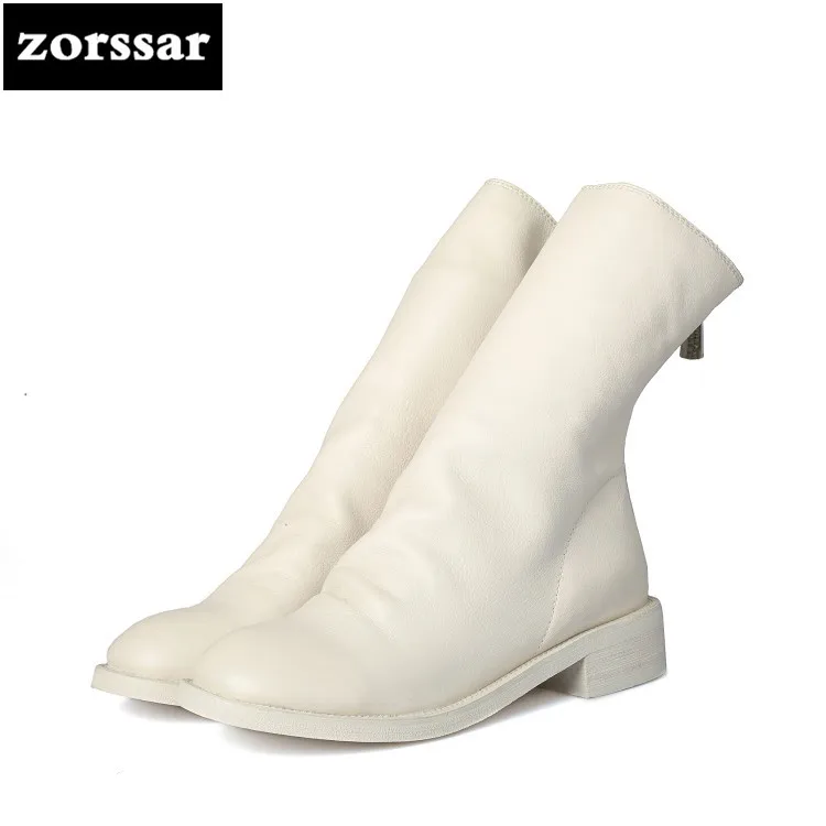 

{Zorssar} 2018 New Genuine Leather flat ankle boots for Women riding boots winter shoes zapatos mujer botas invierno Big Size 43