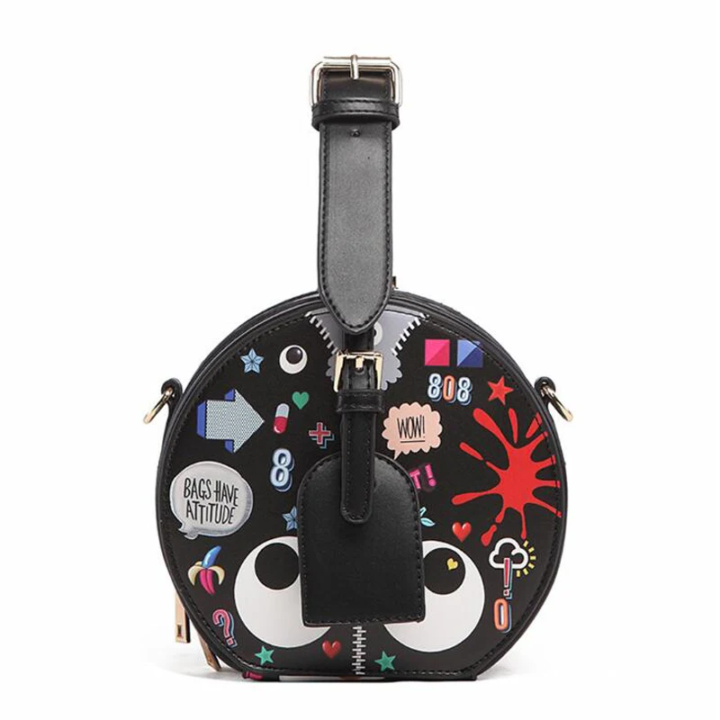 

Leather Small Round Bag Women Round Handbags Cute Circular Women Shoulder Bag Mini Street Party Bag Small Circle Cross Body Bag