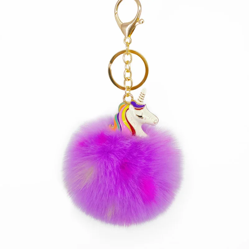 

Colorful Puffy Ball Cute Unicorn KeyChain Pokemon Handmade Bags Key Ring Pendant Jewelry Ornament Fluffy Pom Pom Gift Keychain