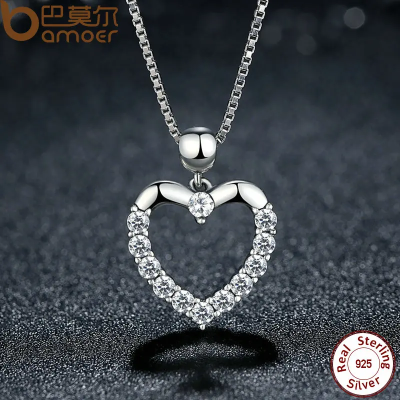 BAMOER Новое подлинное 925 пробы Серебряное женское ожерелье с подвеской в виде сердца Высокое качество модное ожерелье аксессуары SCN025