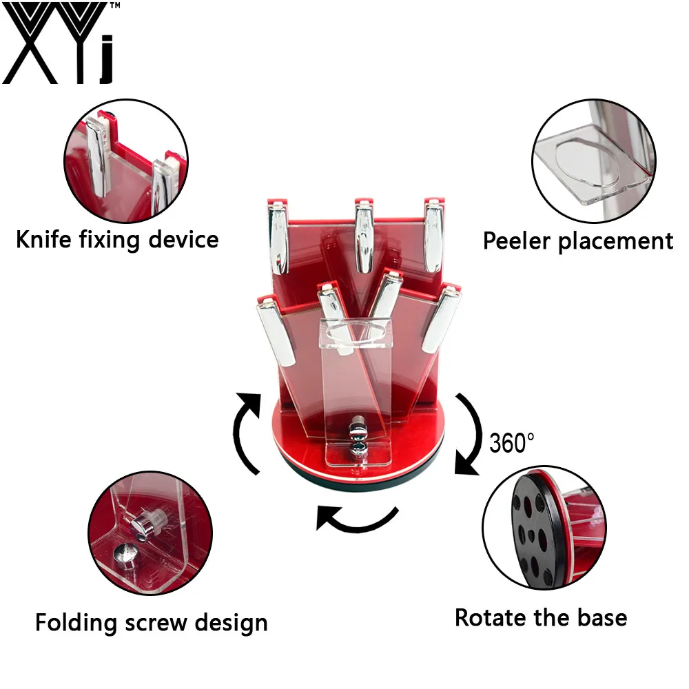XYj 360 градусов вращение Ножи держатель положить 4 шт. Керамические ножи+ один нож красное акриловое Ножи стенд лучший Фирменная Новинка Кухня инструмент