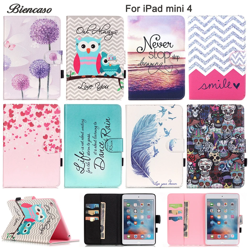 

Biencaso PU Leather Flip Case For Apple iPad mini 4 7.9'' Original Smart Tablet Stand With Card Slot For iPad mini4 Cover B08