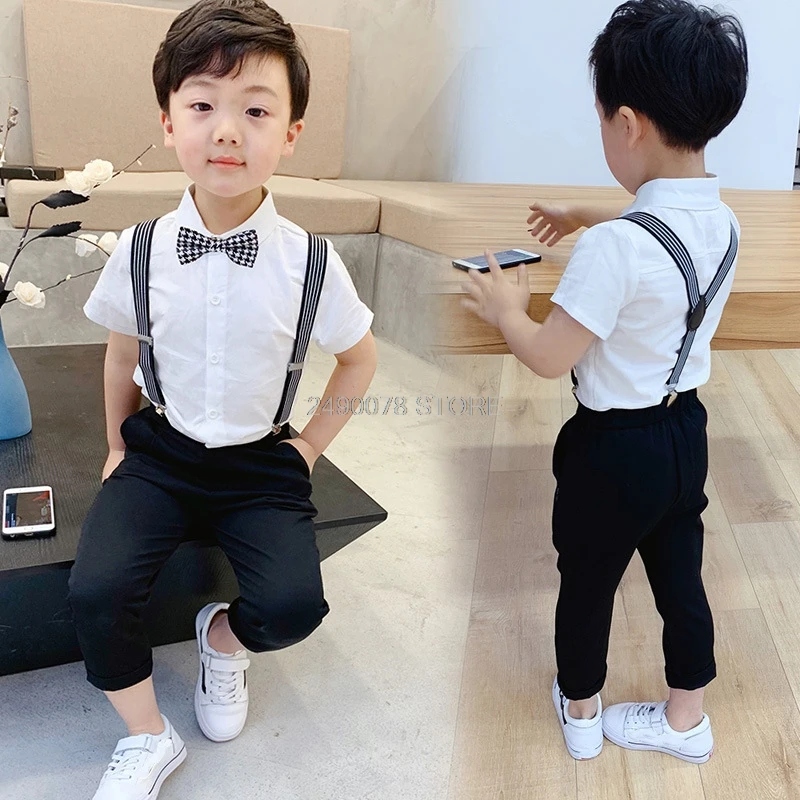 Boys School Uniform Kids Formal Strap Shirt pants Clothing Set