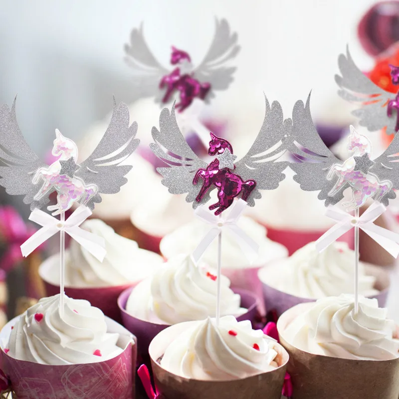 

12x21cm wedding cupcake flag Birthday party unicorn wing cupcake topper baby shower cake insert party Events cake DIY decoration