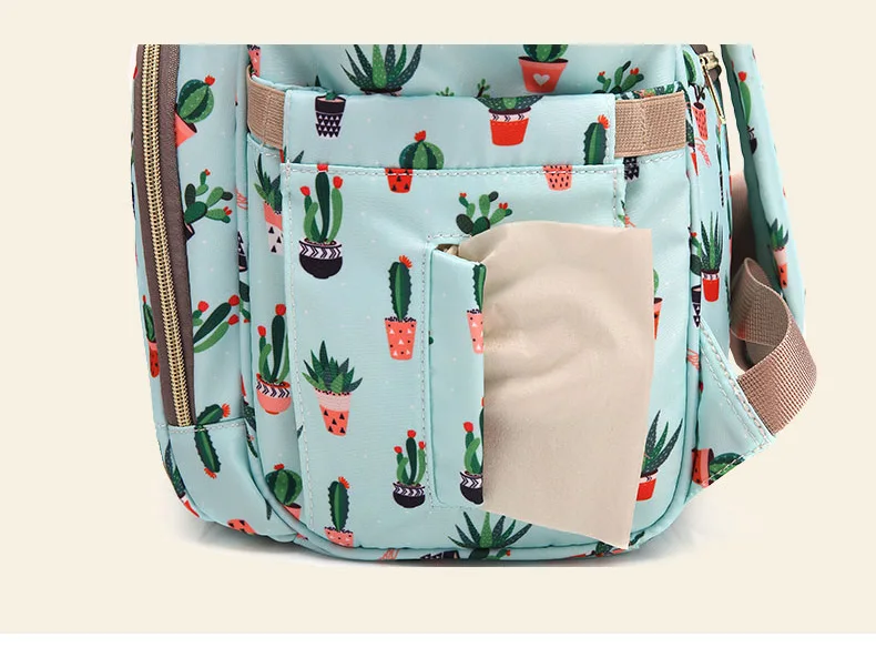 atinfor Brand Green Cactus Diaper Backpacks Women Bag Large Capacity Waterproof Travel Backpack Nursing Nappy Bags for Mom