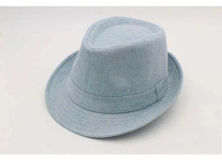 Women Men's Classic  Structured Gangster Trilby Fedora Hat mens panama men fedora hat denim (4)