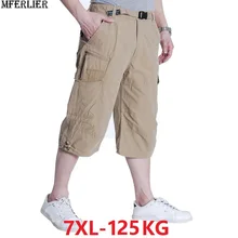 Летние мужские хлопковые шорты Карго с карманами на молнии, мужские повседневные шорты в стиле сафари размера плюс 6XL 7XL, свободные черные шорты в Корейском стиле