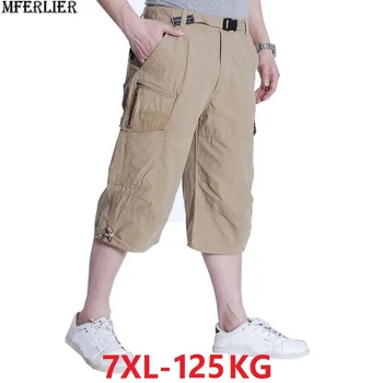 

summer men's cotton cargo Shorts pocket zipper man casual safari style shorts plus size 6XL 7XL loose black korea style shorts