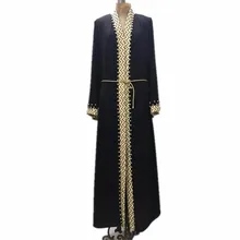 Plus size lace beading hit color muslim abaya Female Muslim Dress Cardigan Robes Worship Service clothes Wj2288 with belt