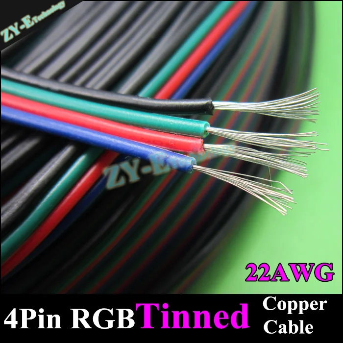 

10meter 22AWG WIRE&cable 4pin RGB cable for RGB stirp extend Wire 4 color cables Tinned copper extension wire PVC free shipping