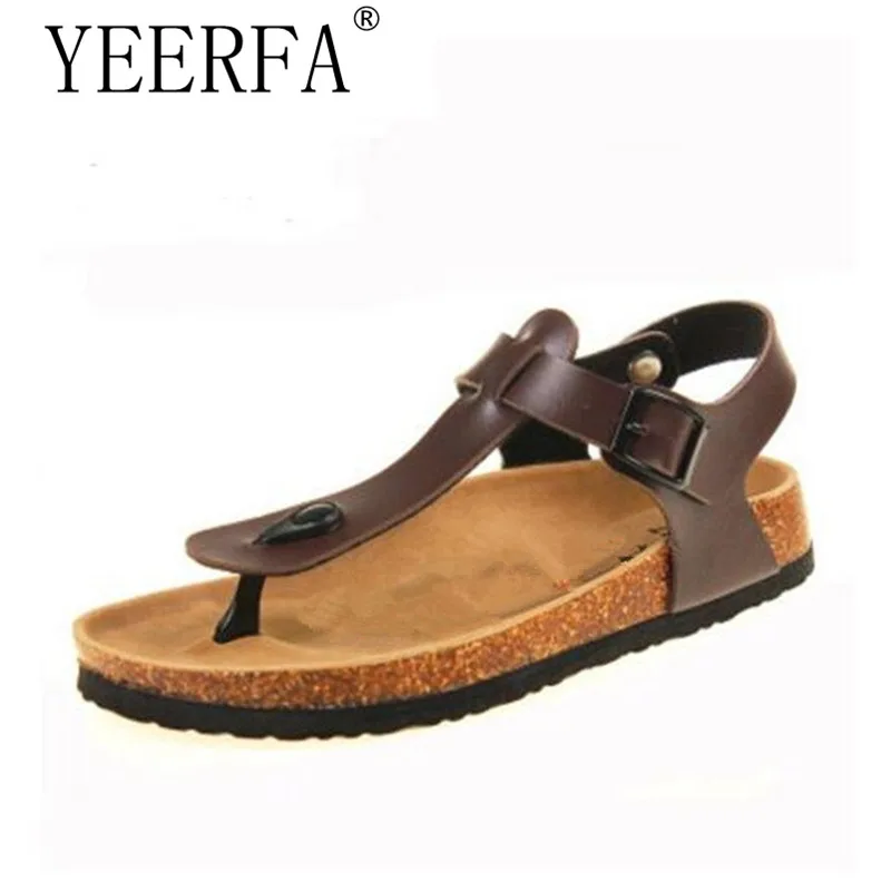 

YIERFA Men Shoes Beach Cork Sandals Non-slip Shoes Men Sandals Three Button in Summer Cork Beach Sandals Slides EUR 35-43