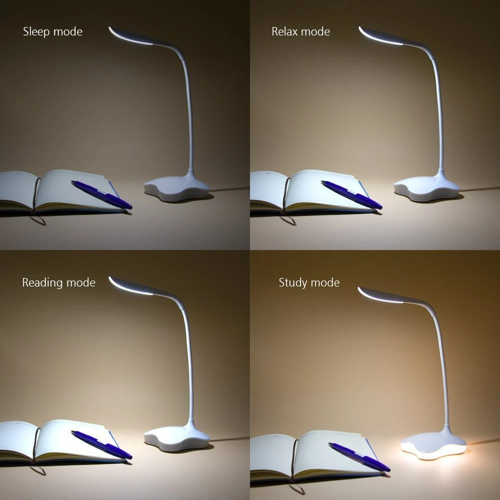 LED Desk Table Lamp Night Light Clover 3 Level Dimmable Auto Sensor Touch Wireless USB Rechargeable For Bedside Reading