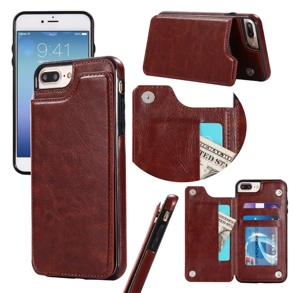 

Leather Mobile Cell Phone Case Shell Wallet Style With Card Slot Kickstand for iPhone 7 8