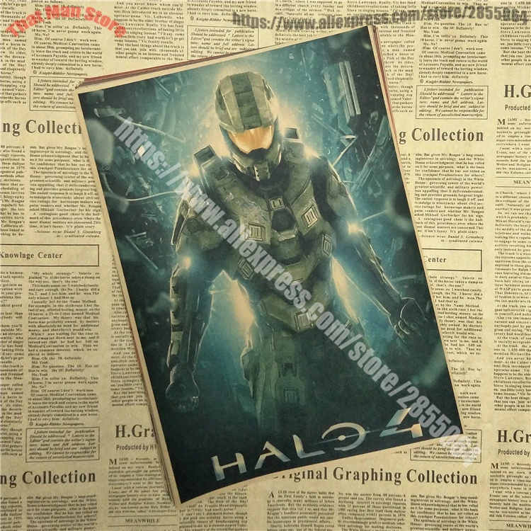 HALO 4 5 Guardians Master Chief Art винтажный основной плакат из крафт-бумаги с принтом Vedio игры картинки для гостиной настенный Декор - Цвет: Светло-серый