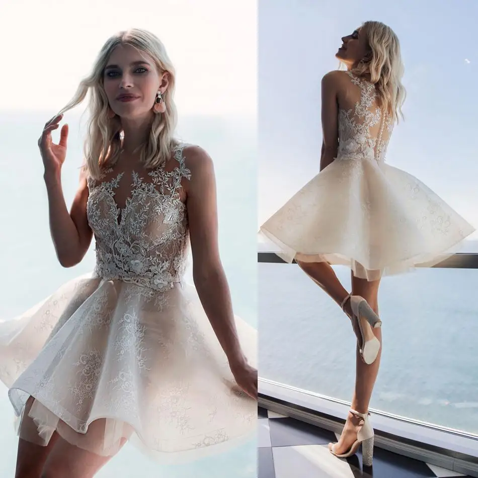 Богемное свадебное платье es без рукавов с кружевной аппликацией, короткие свадебные платья, свадебное платье Robe De Mariee