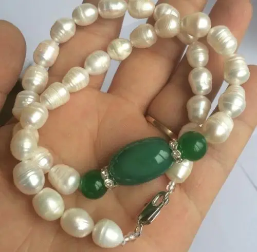 

GORGEOUS! GREEN AGATE,CRYSTAL COLOR CZ, PEARL NECKLACE 18" NEW
