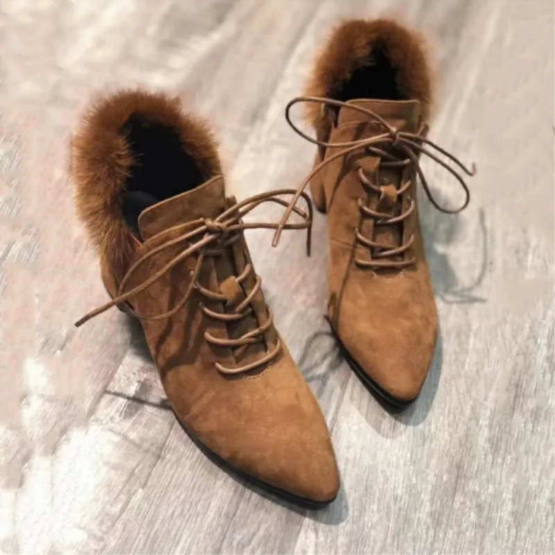 Velours Show as Boota Chaussures As Avec Dentelle Talon Épais Velvet as Gland Col Leather Doublure Cuir Vison Hiver Dames Velvet Chaud En Femmes Fourrure Bottes In De RYn4qwpC