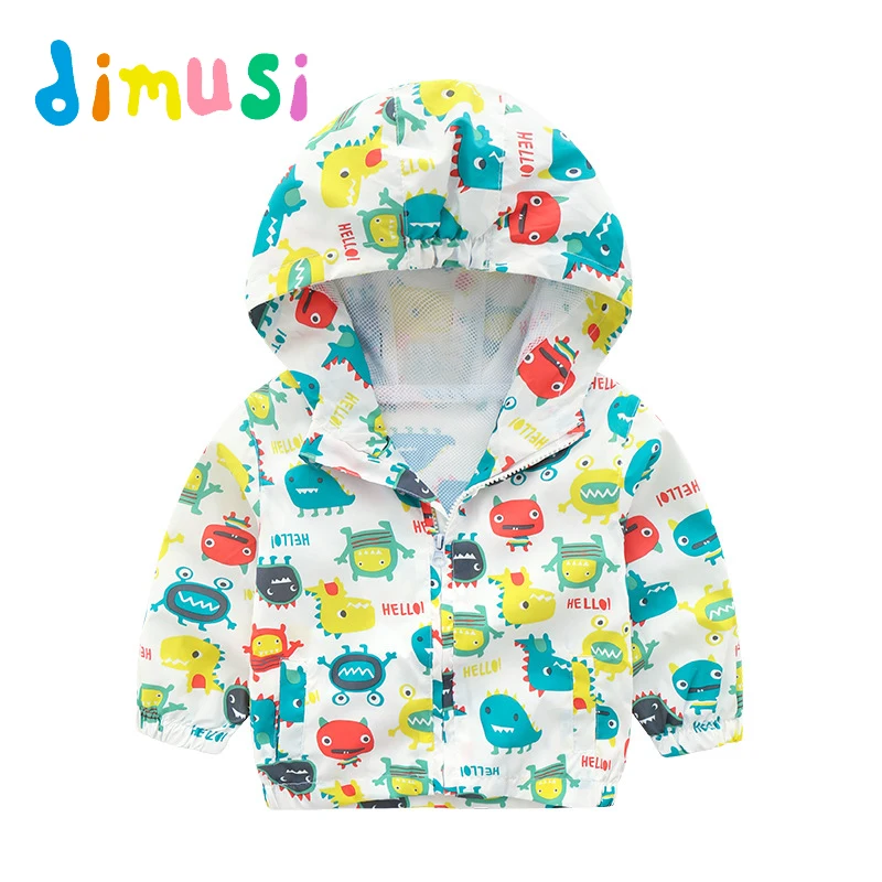 

DIMUSI boys cartoon jackets Autumn printing doodle jacket windbreak outwear children dinosaurs printing coat BC145