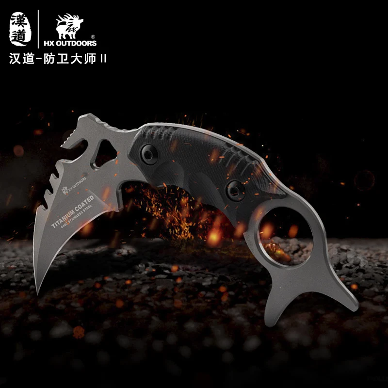 HX нож с фиксированным лезвием для улицы Karambit 440C Лезвие титановым покрытием K10