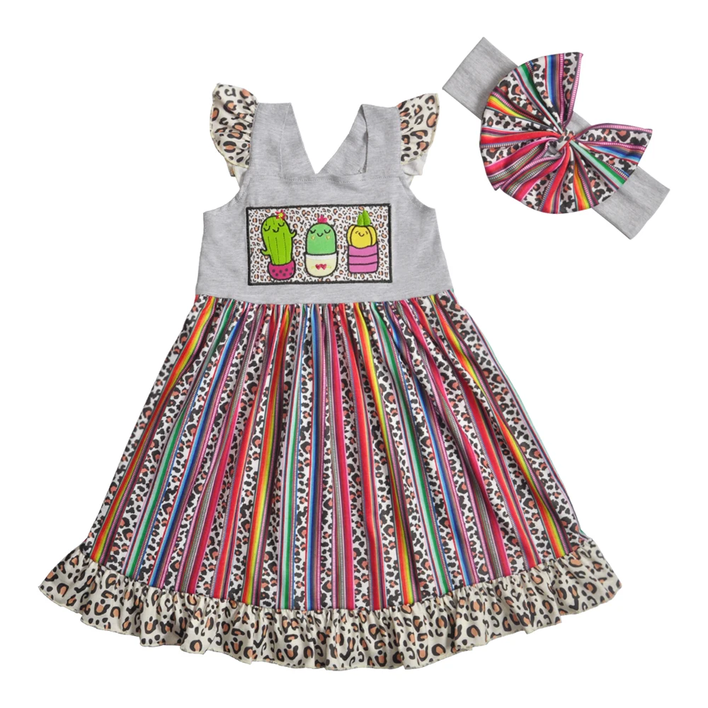 Новое поступление, летнее платье детский Модный комбинезон Хлопковое платье с цветочным рисунком детская одежда с повязкой на голову LYQ904-735-HY