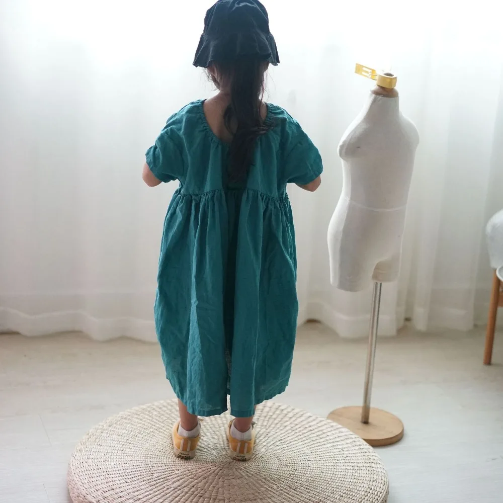 Новое летнее хлопковое льняное платье для маленьких девочек детская одежда в Корейском стиле однотонные длинные Детские платья с открытой спиной в стиле ретро