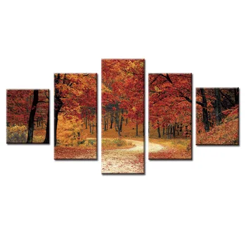 

Framed 5 Panel Idyllic path Wall Art Oil Painting On Canvas Printed Painting Pictures Decor painting large living room