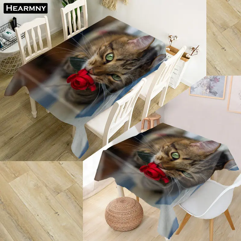 

HEARMNY Cat Animal Tablecloth 3D Oxford Fabric Square/Rectangular Dust-proof Table Cover For Party Home Decor TV Covers