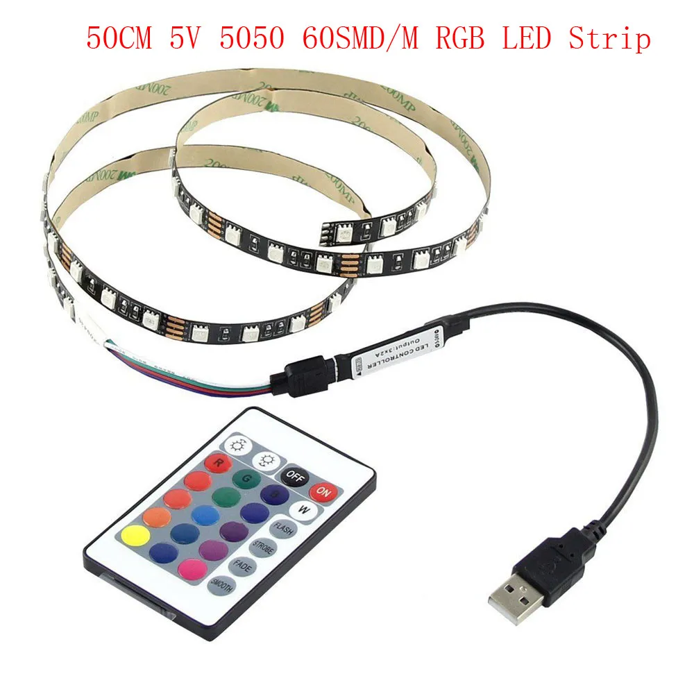 Светодиодная лента 5 V 5050 60SMD/M RGB светодиодный полосатый свет для бара ТВ ПОДСВЕТКА комплект+ пульт дистанционного управления с USB светодиодный свет полосы lamparas