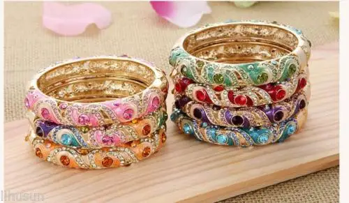 

Wholesale 4pcs Stunning Chinese Handmade Inlaid Rhinestone Hollow Bracelet Bangle