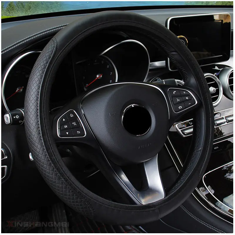 Автомобиль 38 см Авто Руль искусственная кожа оплетка Крышка для Toyota V Hilux Land Cruiser Avanza Carina Celica Corona - Название цвета: black