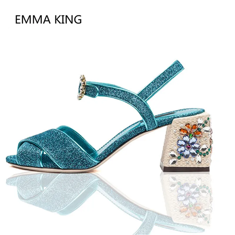 

2019 Glitter Bling Ladies Summer Gladiator Sandals Crystal Buckle Women Party Dress Shoe Woman Peep Toe Jeweled High Heel Sandal