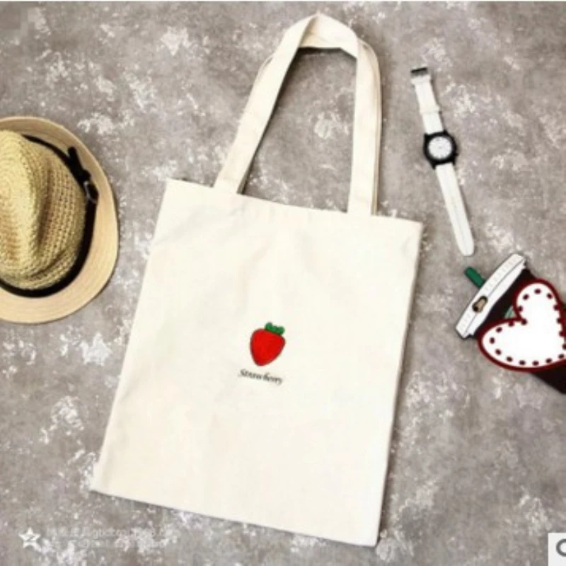 

Daily Use Handbag Large Capacity Tote Bag Strawberry Printing Shopping Bag Women Simple Leisure Beach Bag Student Shoulder Bag